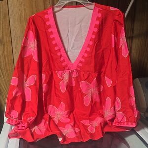 SHEIN Curve Red and Pink Blouse
